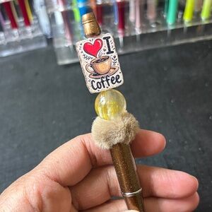 Brown Glitter Coffee-Themed Pen